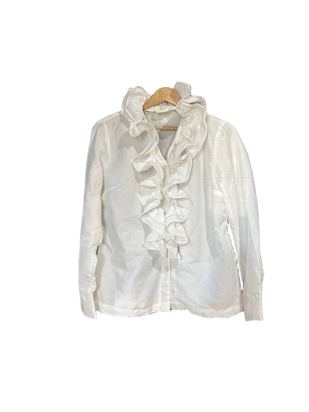 Vintage Smart Fit White Ruffle Collar Blouse Size S